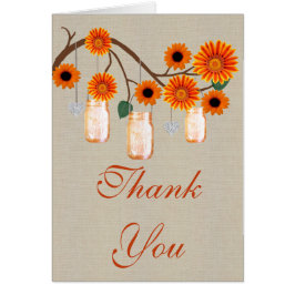 Burlap Rustic Orange Mason Jars Danke Karte