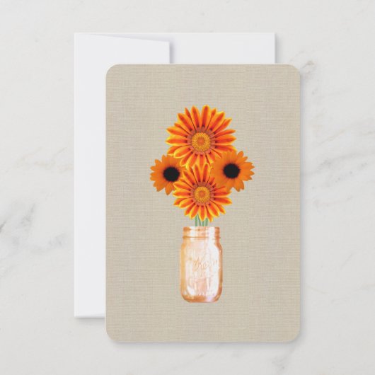 Burlap Rustic Orange Mason Jars Table Platzkarte (Rückseite)