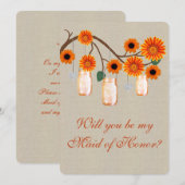 Burlap Rustic Orange Mason Jars Trauzeugin Card Einladung (Vorne/Hinten)