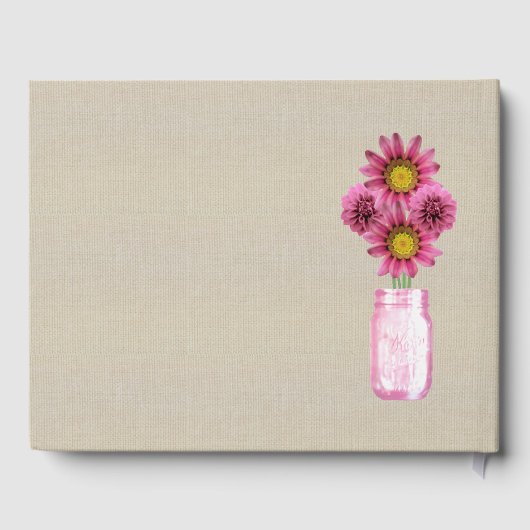 Burlap Rustic Pink Floral Mason Jar Wedding Gästebuch (Rückseite)