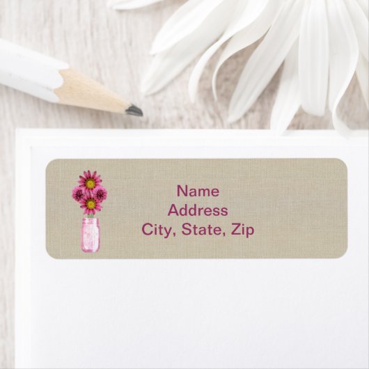 Burlap Rustic Pink Mason Jar Address Labels (Insitu)