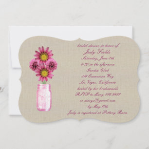 Burlap Rustic Pink Mason Jar Brautparty Einladung