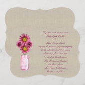 Burlap Rustic Pink Mason Jar Wedding Einladung (Vorne/Hinten)