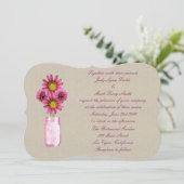 Burlap Rustic Pink Mason Jar Wedding Einladung (Stehend Vorderseite)