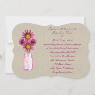 Burlap Rustic Pink Mason Jar Wedding Einladung