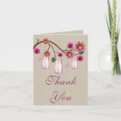 Burlap Rustic Pink Mason Jars Danke Karte (Vorderseite)
