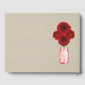 Burlap Rustic Red Floral Mason Jar Wedding Gästebuch (Rückseite)