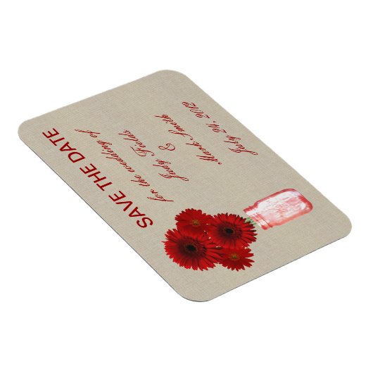 Burlap Rustic Red Mason Jar retten das Date Magnet (Rechte Seite)