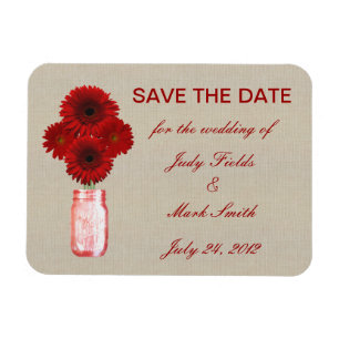 Burlap Rustic Red Mason Jar retten das Date Magnet