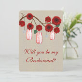Burlap Rustic Red Mason Jars Bridesmaid Card Einladung (Stehend Vorderseite)