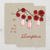 Burlap Rustic Red Mason Jars Empfang Card Einladung (Vorne/Hinten)