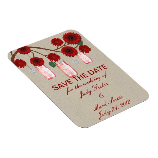 Burlap Rustic Red Mason Jars retten das Date Magne Magnet (Rechte Seite)