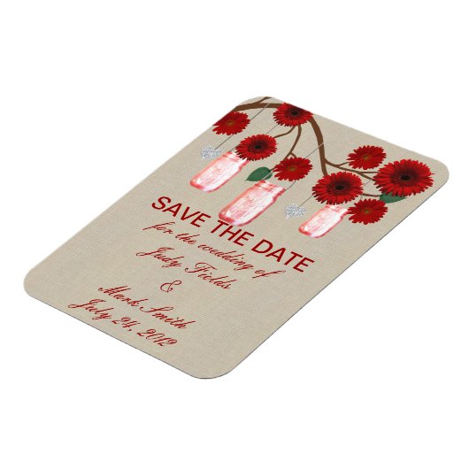 Burlap Rustic Red Mason Jars retten das Date Magne Magnet (Linke Seite)