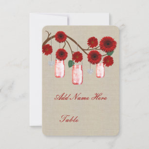 Burlap Rustic Red Mason Jars Table Platzkarte