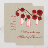 Burlap Rustic Red Mason Jars Trauzeugin Card Einladung (Vorne/Hinten)