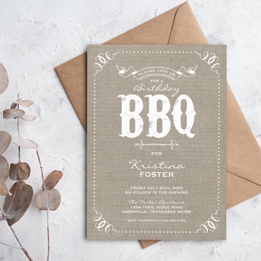 Burlap Rustic Vintag Chic Birthday Party GRILLEN Einladung