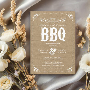 Burlap Rustic Vintag Chic Probe Dinner GRILLEN Einladung