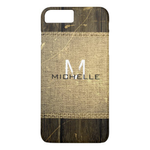 Burlap Rustic Vintag Wood Look Monogram Case-Mate iPhone Hülle