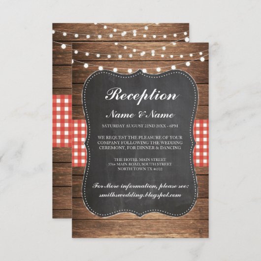 Burlap Rustic Wedding Reception Cards Wood Red Begleitkarte (Vorne/Hinten)