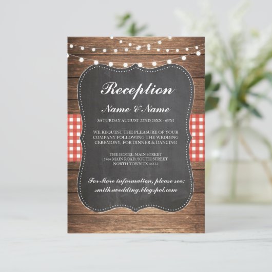 Burlap Rustic Wedding Reception Cards Wood Red Begleitkarte (Stehend Vorderseite)