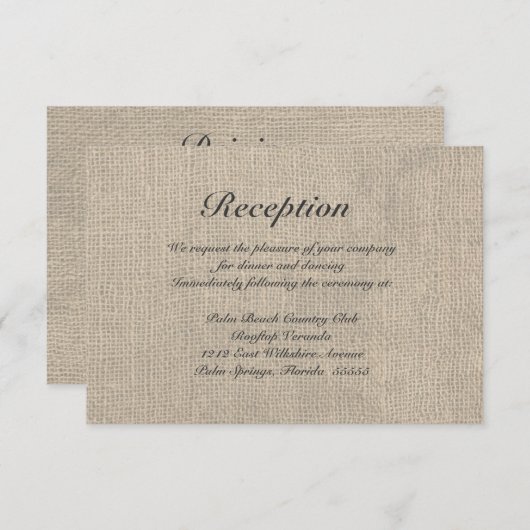 Burlap Rustic Wedding Reception Directors Card Begleitkarte (Vorne/Hinten)