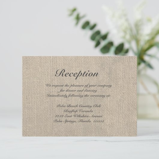 Burlap Rustic Wedding Reception Directors Card Begleitkarte (Stehend Vorderseite)