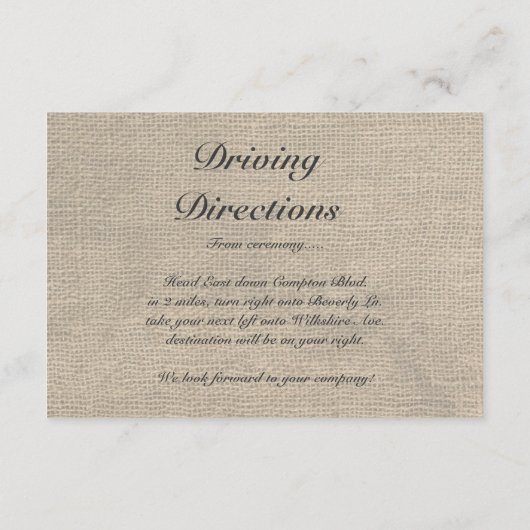 Burlap Rustic Wedding Reception Directors Card Begleitkarte (Rückseite)