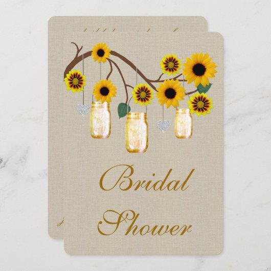 Burlap Rustic Yellow Mason Jar BridalShower Einlad Einladung (Vorne/Hinten)