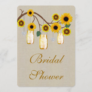 Burlap Rustic Yellow Mason Jar BridalShower Einlad Einladung