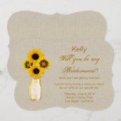 Burlap Rustic Yellow Mason Jar Bridesmaid Card Einladung (Vorne/Hinten)