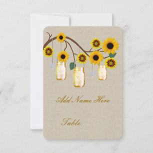 Burlap Rustic Yellow Mason Jars Table Platzkarte