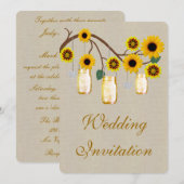 Burlap Rustic Yellow Mason Jars Wedding Einladung (Vorne/Hinten)