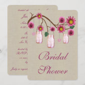 Burlap Rustikal Pink Mason Jars Brautparty Einladu Einladung (Vorne/Hinten)
