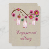 Burlap Rustikal Pink Mason Jars Engagement Party Einladung (Vorne/Hinten)