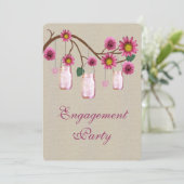 Burlap Rustikal Pink Mason Jars Engagement Party Einladung (Stehend Vorderseite)