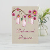Burlap Rustikal Pink Mason Jars Probe Dinner Einladung (Stehend Vorderseite)