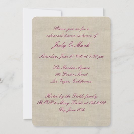 Burlap Rustikal Pink Mason Jars Probe Dinner Einladung (Rückseite)