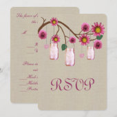 Burlap Rustikal Pink Mason Jars Response Card Einladung (Vorne/Hinten)