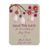 Burlap Rustikal rosa Mason Jars retten das Date Ma Magnet (Vertikal)