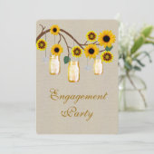 Burlap Rustikal Yellow Mason Jars Engagement Party Einladung (Stehend Vorderseite)