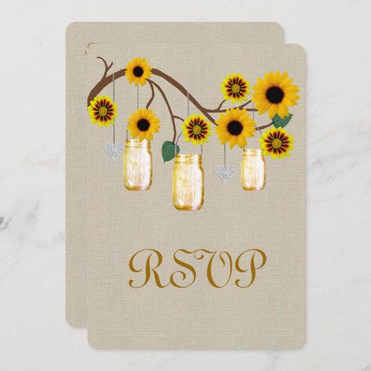 Burlap Rustikal Yellow Mason Jars Response Card Einladung (Vorne/Hinten)