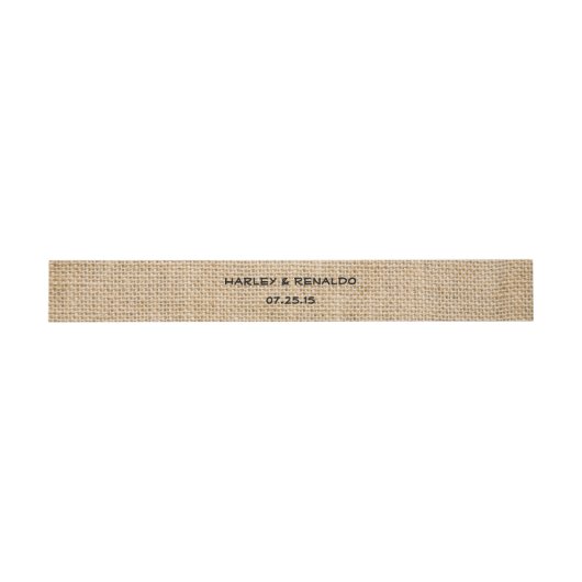 Burlap rustikale Hochzeitnamen Datum Imitate Textu Einladungsbanderole (Flach)
