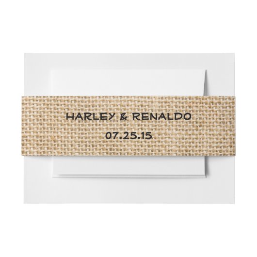 Burlap rustikale Hochzeitnamen Datum Imitate Textu Einladungsbanderole (Vorderseite Beispiel)