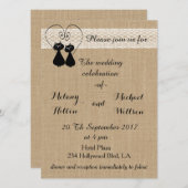 Burlap rustikale lustige Katzen in der Liebe Hochz Einladung (Vorne/Hinten)