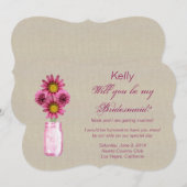 Burlap Rustikale Pink Mason Jar Bridesmaid Card Einladung (Vorne/Hinten)