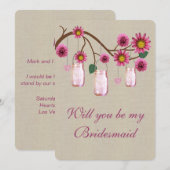 Burlap Rustikale Pink Mason Jars Bridesmaid Card Einladung (Vorne/Hinten)