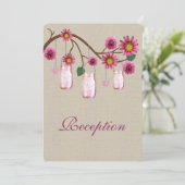 Burlap Rustikale Pink Mason Jars Empfang Card Einladung (Stehend Vorderseite)