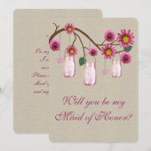 Burlap Rustikale Pink Mason Jars Trauzeugin Card Einladung (Vorne/Hinten)