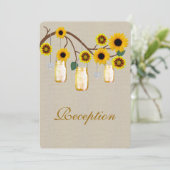 Burlap Rustikale Yellow Mason Jars Empfang Card Einladung (Stehend Vorderseite)