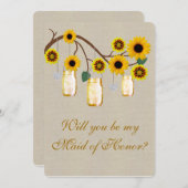 Burlap Rustikale Yellow Mason Jars Trauzeugin Card Einladung (Vorne/Hinten)